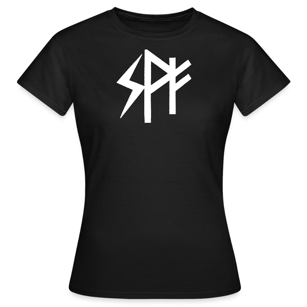 Lichtlinie – Frauen T-Shirt mit Runen ᛋ ᚹ ᚠ weiß - Schwarz